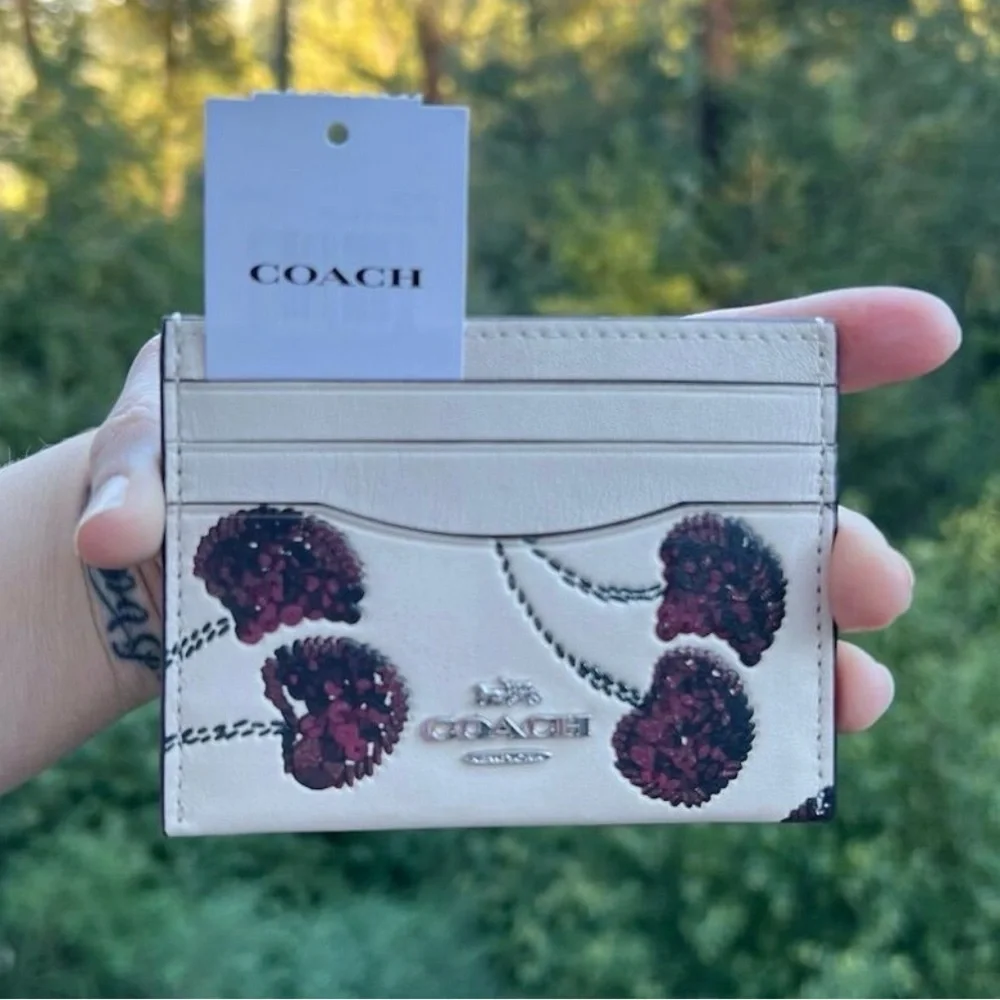 COACH Slim Id Card Case With Cherry Print CDG88 NWT AUTHENTIC